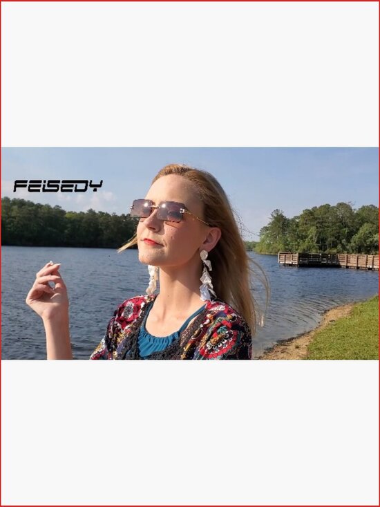 Vintage Rimless Rectangle Sunglasses with UV400 Protection